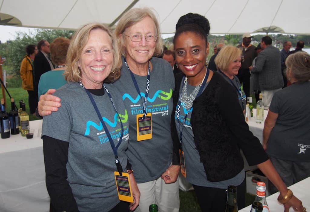 Volunteers at the MVIFF opening night festival: (L to R) Patricia Hand, Cheryl Doble, Carol Anderson | Photo by Elizabeth Norcross