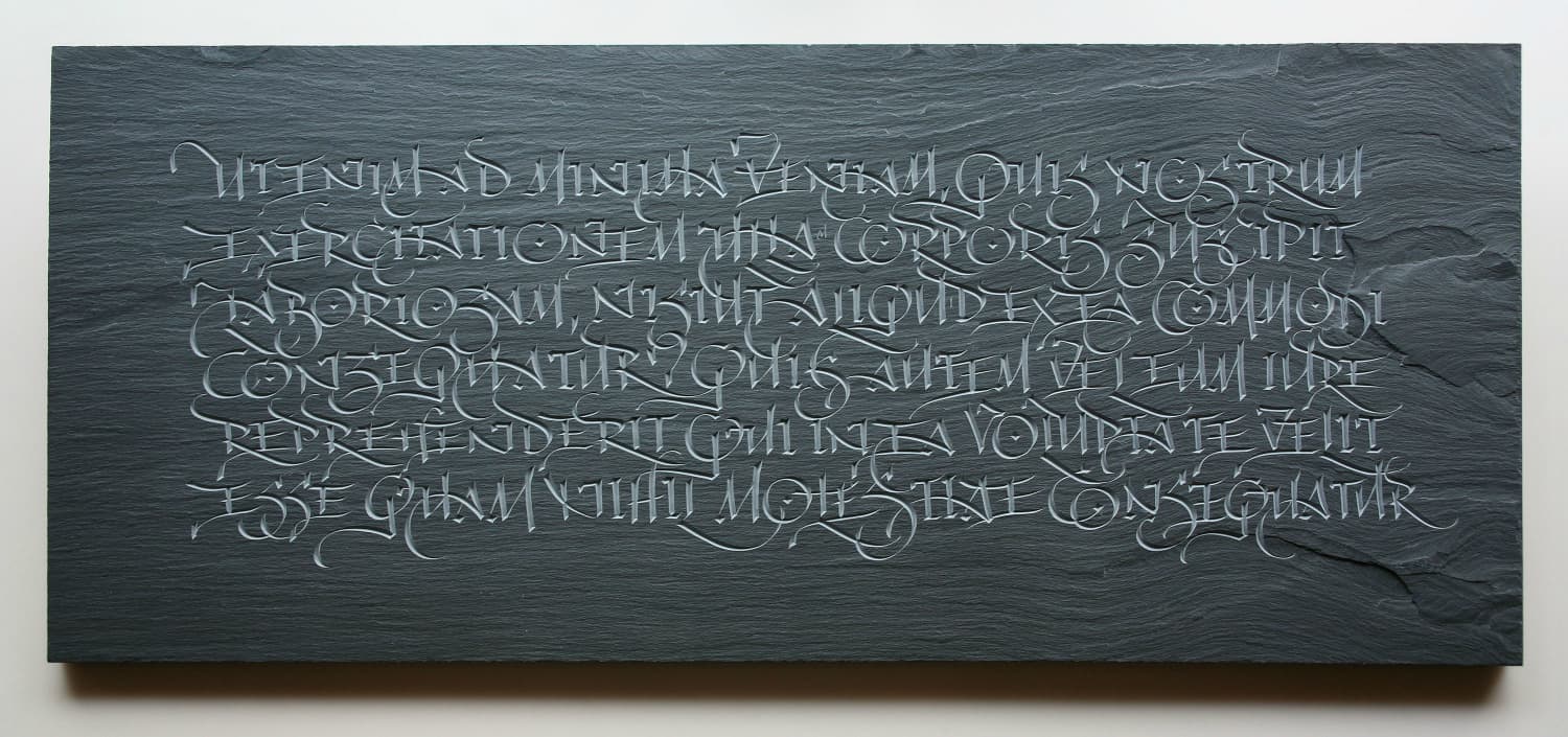 Nicholas Benson, AIR, slate tablet carved in a public gallery at the Yale University Art Gallery.