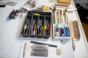 Metalpoint styluses in Susan Schwalb's studio. Photo by Izzy Berdan