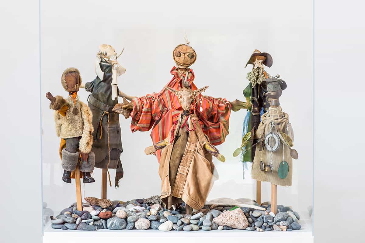 Ashley Bryan's handmade puppets. Photo by Izzy Berdan